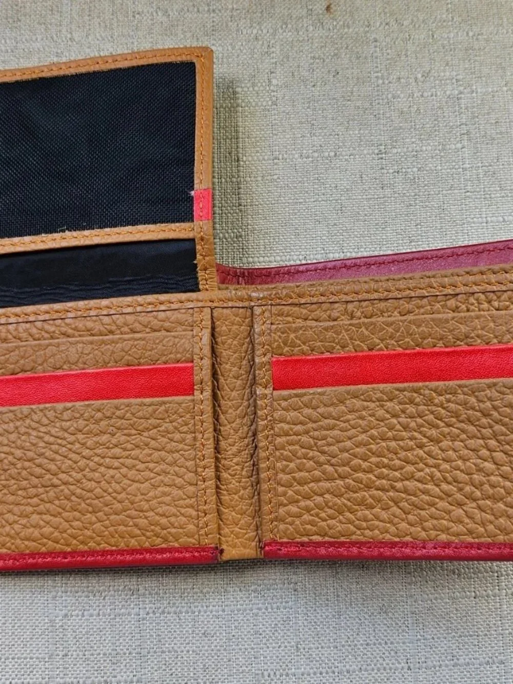 Genuine Leather Wallet Red/Brown Bifold Multiple Compartment for Cards Handmade